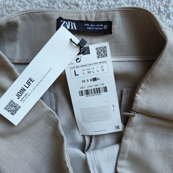 Zara women's suit pants cream trousers off white Large with split hem kick flare - Picture 3 of 4